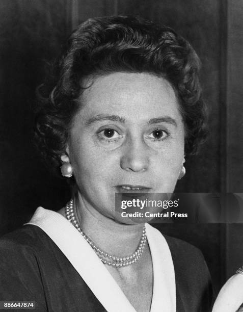 Odette Hallowes, formerly Sansom or Churchill, a former Allied intelligence officer during World War II, 17th July 1956.