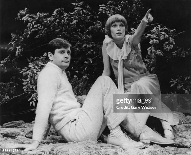 Actors Mia Farrow and Ralph Bates during rehearsals for the play 'Mary Rose' by J. M. Barrie at the Shaw Theatre on the Euston Road, London, 12th...