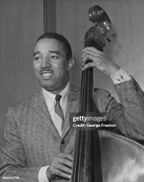 American jazz musician Ray Brown on his double bass, 10th April 1964.