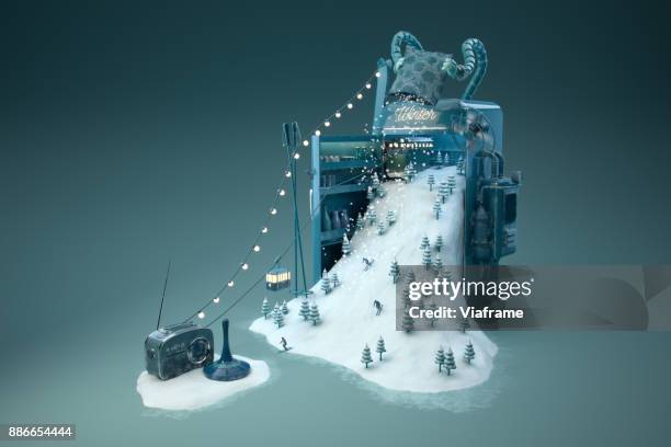 wintermaschine - quer - funny illustrations stock-fotos und bilder