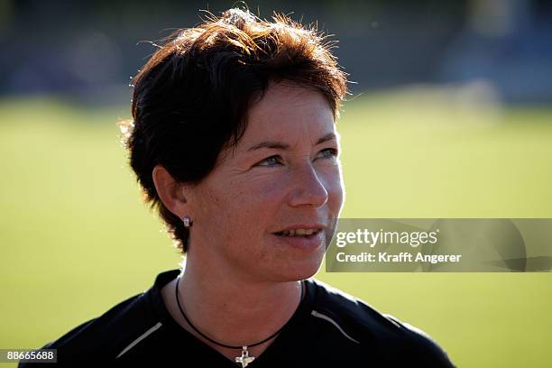 Head coach Maren Meinert of Germany is seen after the U19 Women International Friendly match between Germany and England at the Stadion Flensburg on...