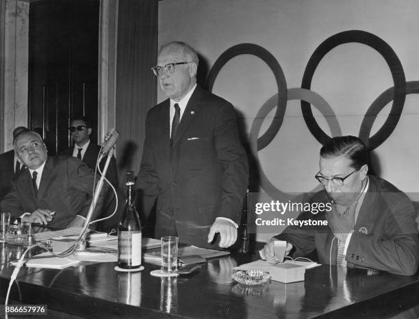 Avery Brundage , President of the International Olympic Committee , addresses a meeting of the IOC at the Foro Italico in Rome, Italy, 30th September...