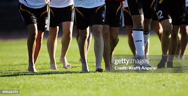 Legs of players are seen after the U19 Women International Friendly match between Germany and England at the Stadion Flensburg on June 24, 2009 in...