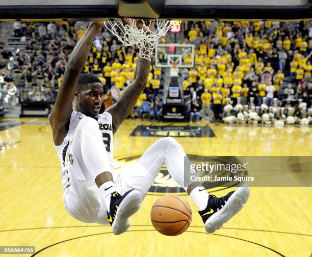 Jeremiah Tilmon of the Missouri Tigers dunks during the game against the Miami Redhawks at Mizzou Arena on December 5, 2017 in Columbia, Missouri.