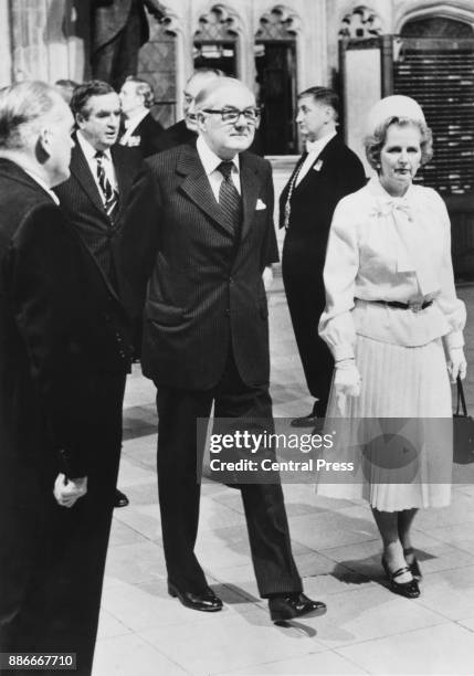 British Prime Minister James Callaghan with Opposition Leader Margaret Thatcher during the State Opening Of Parliament, London, 3rd November 1977....