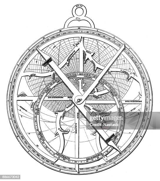 astrolabe - astronomy book stock illustrations