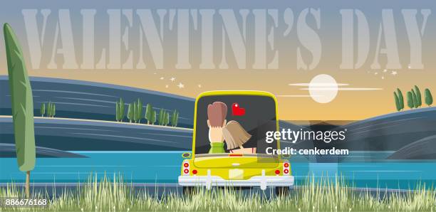 lovers at night - back seat stock illustrations