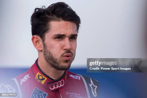 Audi Sport ABT Schaeffler's driver Daniel Abt of Germany reacts before the award ceremony after winning the FIA Formula E Hong Kong E-Prix Round 2 at...