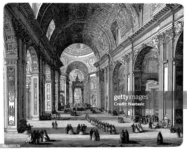 saint peter's basilica interior, rome, italy - giovanni lorenzo bernini stock illustrations