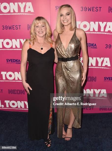 Tonya Harding and Margot Robbie attend Premiere Of Neon's "I, Tonya" at the Egyptian Theatre on December 5, 2017 in Hollywood, California.