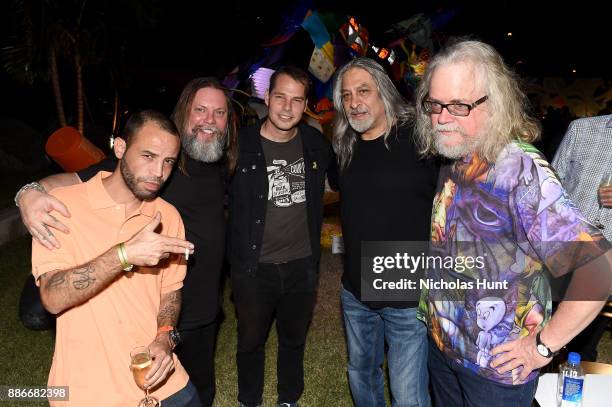 Pro176, Risk, Shepard Fairey, a guest, and Ron English attend Wynwood Walls Presents: humanKIND 2017 at Wynwood Walls on December 5, 2017 in Miami,...