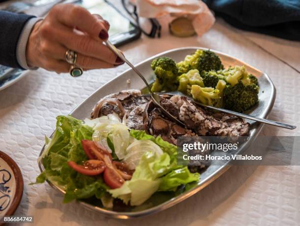 Bucho de Coja com Broculos e Salada" at lunch in Restaurante o Fontinha during Gastronomic FAM Tour on November 28, 2017 in Piodao, Portugal....