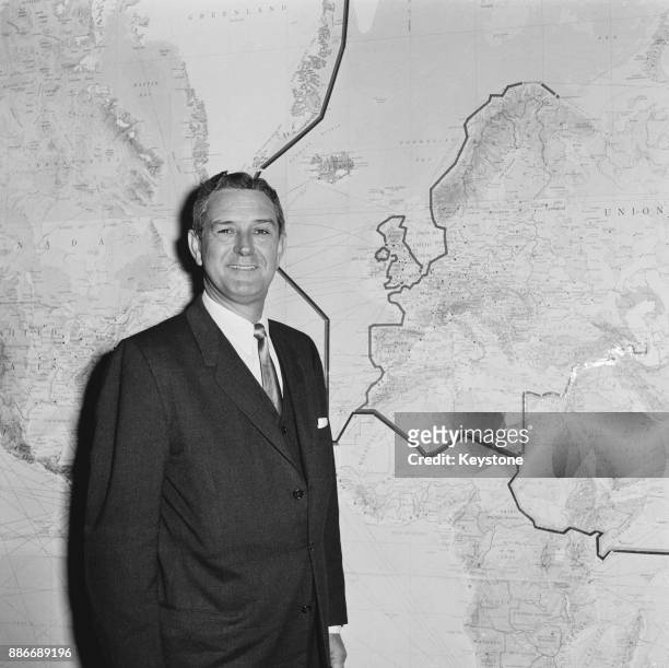 John Connally , the United States Secretary of the Navy, holds a press conference in London on the last lap of his tour of US naval commands in...