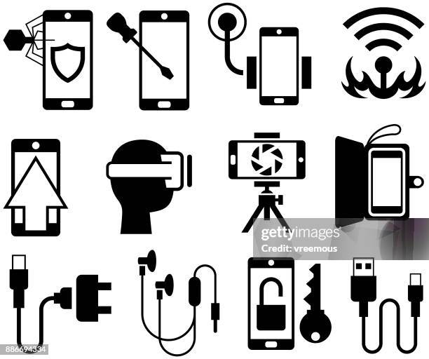 smart phone accessories icons - shutter stock illustrations