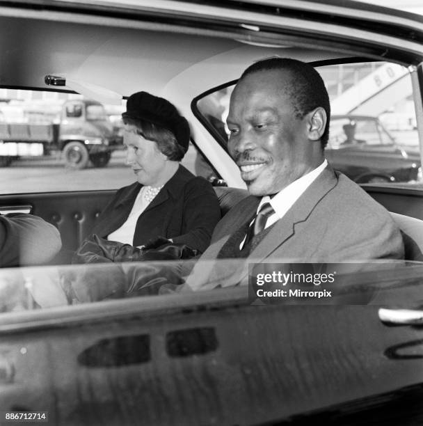 Prime Minister of Bechuanaland, Seretse Khama, and his wife Ruth Williams Khama arriving at London Airport from South Africa, 20th October 1965.