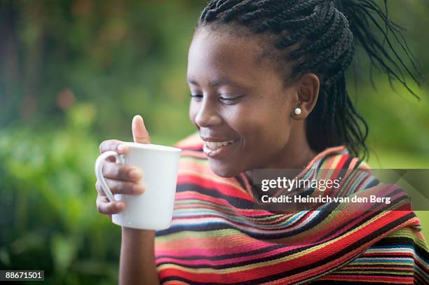 woman drinking coffee, pietermaritzburg, kwazulu-natal province, south africa - zulu women stock pictures, royalty-free photos & images