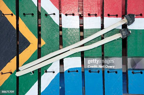 south african flag painted on wooden xylophone, grahamstown, eastern cape province, south africa - grahamstown stock pictures, royalty-free photos & images