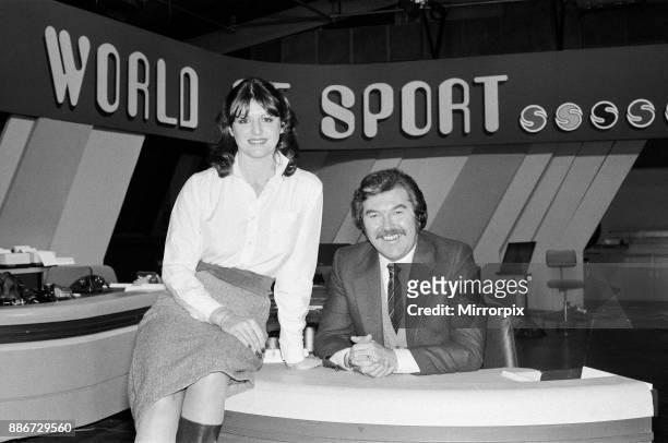 S 'World of Sport' presenter Dickie Davies with his new director Patricia Mordecai. London Weekend Television Studios, London, 2nd January 1979.