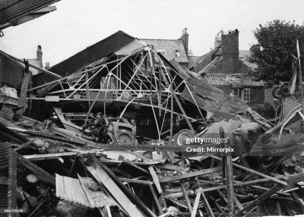 The wreckage of the Britannia Garage