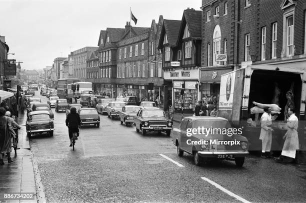 Northbrook Street in Newbury, Berkshire. Newbury is to become a city, 19th March 1964.