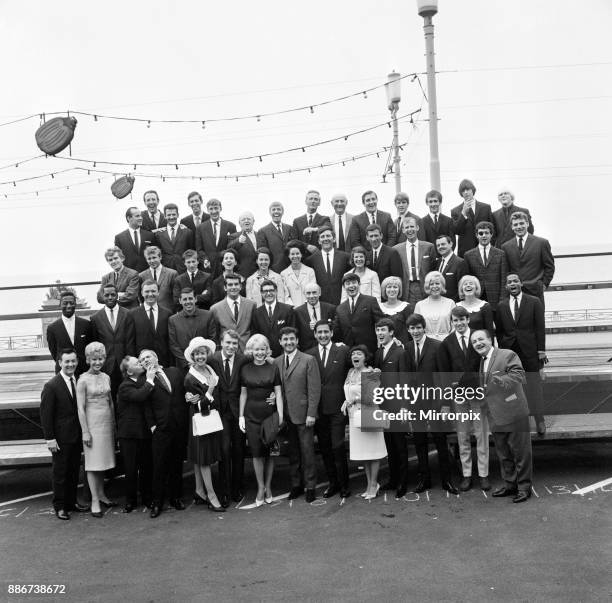 Showbiz picture of the year. Front row: Ken Morris, Joan Savage, Charlie Drake, Dick Emery, Rosemary Squires, Frank Ifield, Kathy Kirby, Mike and...