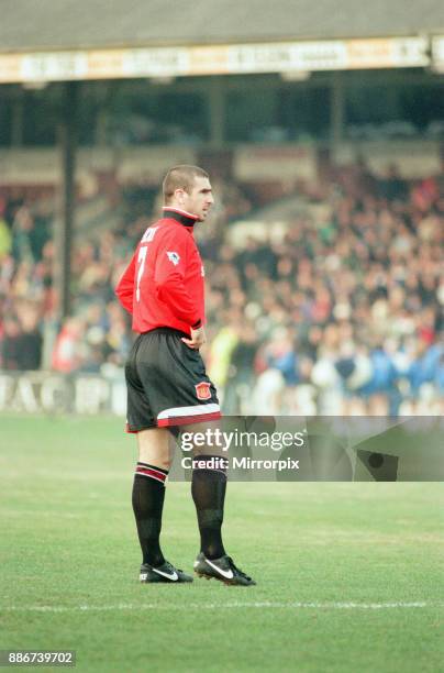 Reading 0-3 Manchester United, FA Cup 4th Round match at Elm Park, Saturday 27th January 1996. Pictured, Eric Cantona.