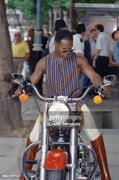 British boxer Chris Eubank attending a press conference in Aldwych, London, ahead of his fight with Nigel Benn for the WBO Super Middleweight title...