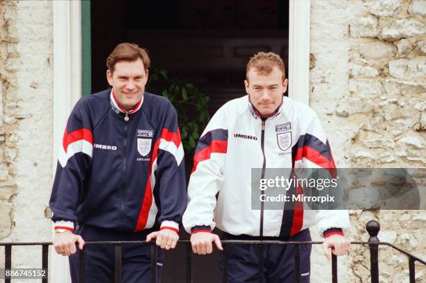 England manager Glenn Hoddle and player Alan Shearer pictured at Bisham Abbey, where they are training with the England team, 11th February 1997.