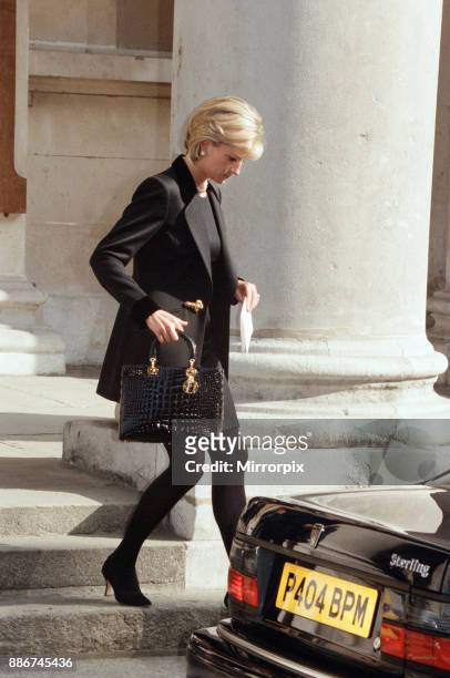 Diana, Princess Of Wales, as she leaves the memorial service of photographer Terence Donovan at St. George's Church, Hanover Square, London, 10th...