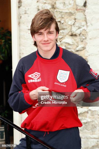 David Beckham, 21 years old, pictured at Bisham Abbey, where he is training with the England team, 11th February 1997.