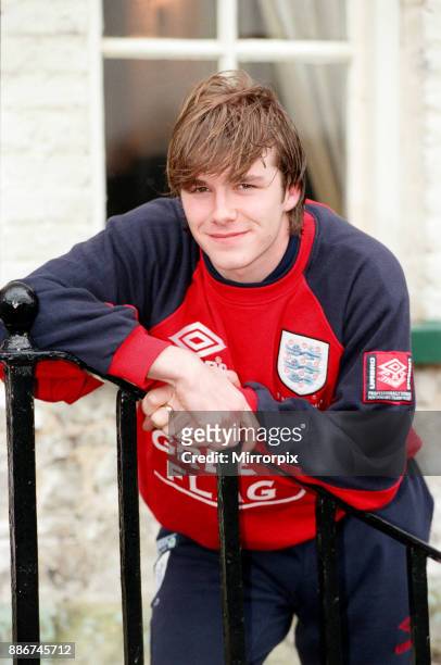 David Beckham, 21 years old, pictured at Bisham Abbey, where he is training with the England team, 11th February 1997.
