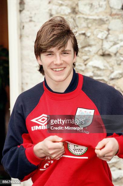 David Beckham, 21 years old, pictured at Bisham Abbey, where he is training with the England team, 11th February 1997.