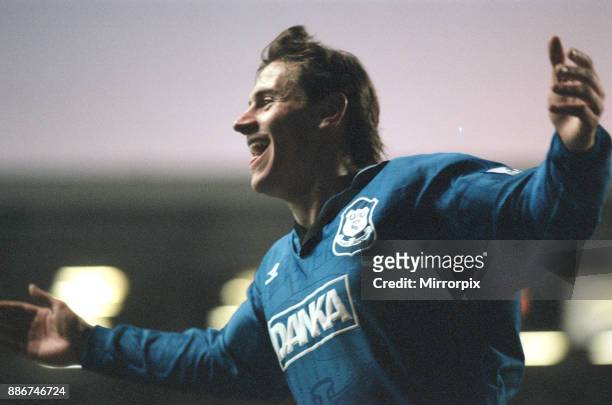 English Premier League match at Goodison Park. Everton 4 v Middlesbrough 0. Andrei Kanchelskis of Everton celebrates his goal, 26th December 1995 .