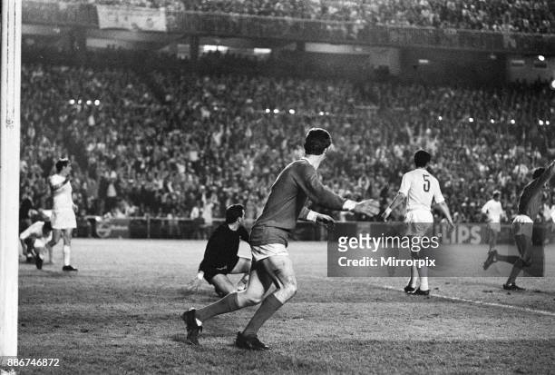 European Cup Semi Final Second Leg match at the Santiago Bernabeu Stadium in Madrid. Real Madrid and Manchester United drew the match 3-3 but United...