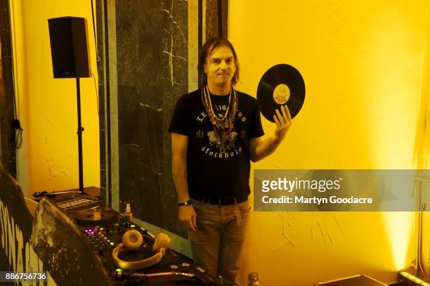 American musician Anton Newcombe of The Brian Jonestown Massacre DJs at Volksbuhne on November 19, 2017 in Berlin, Germany.
