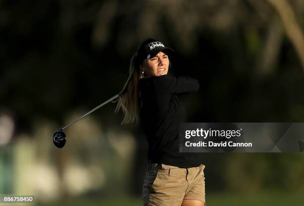 Klara Spilkova of the Czech Republic plays her second shot on the par 5, 10th hole during the first round of the 2017 Dubai Ladies Classic on the...