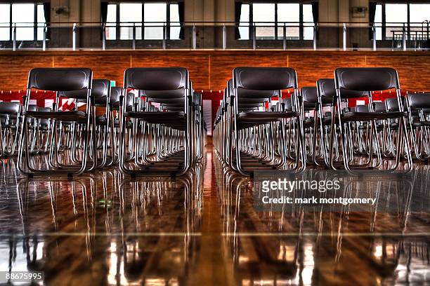 rows of chairs at a japanese school - samlingssal bildbanksfoton och bilder