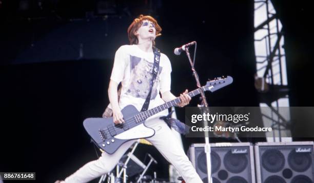 Songwriter and bassist Nicky Wire of rock band Manic Street Preachers performs on stage at Milton Keynes Bowl, UK, 19th September 1993.