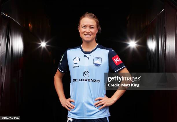 Emily Sonnett of Sydney FC poses during a joint Sydney FC and Western Sydney Wanderers A-League media opportunity at ANZ Stadium on December 6, 2017...