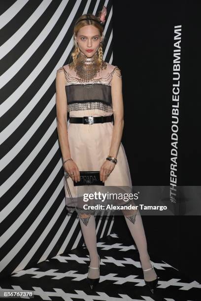 Sasha Pivovarova attends Prada Double Club Miami, A Carsten Holler Project at Ice Palace Films Studios on December 5, 2017 in Miami, Florida.