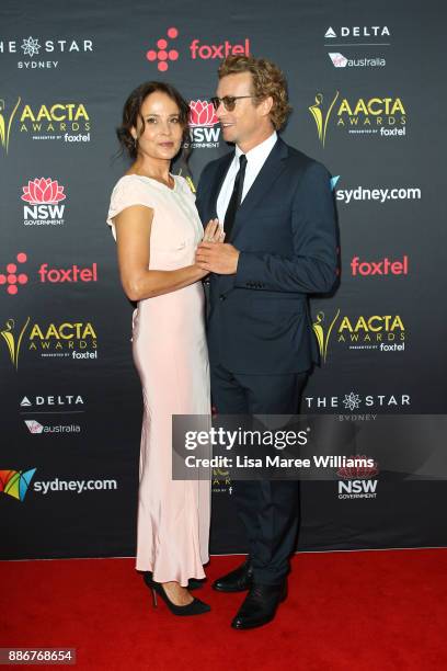 Rebecca Rigg and Simon Baker attend the 7th AACTA Awards Presented by Foxtel | Ceremony at The Star on December 6, 2017 in Sydney, Australia.