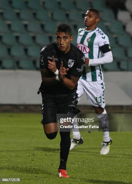 Vitoria Guimaraes forward Raphinha from Brazil celebrates after scoring a goal during the Primeira Liga match between Vitoria Setubal and Vitoria de...