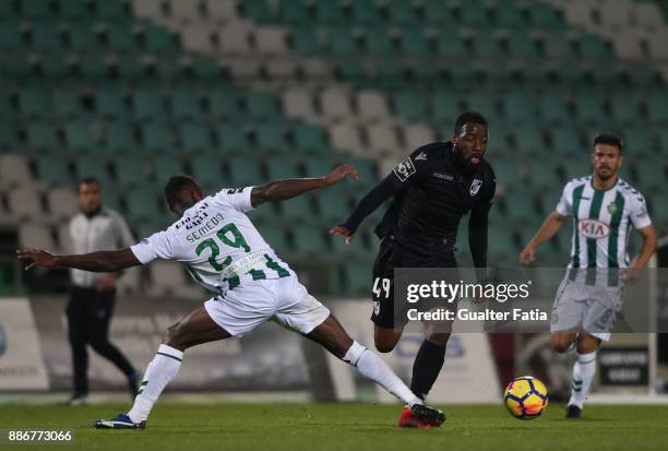 Vitoria Guimaraes forward Junior Tallo from Ivory Coast with Vitoria Setubal defender Semedo from Portugal in action during the Primeira Liga match...