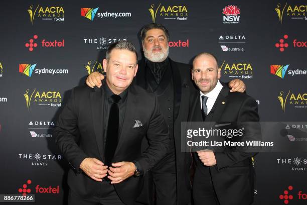 Gary Mehigan, Matt Preston and George Calombaris attends the 7th AACTA Awards Presented by Foxtel | Ceremony at The Star on December 6, 2017 in...