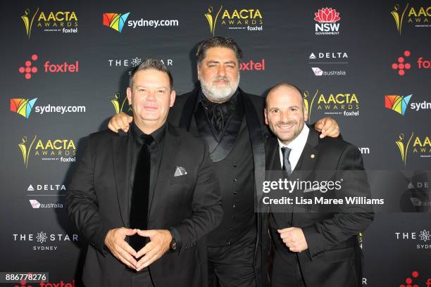 Gary Mehigan, Matt Preston and George Calombaris attends the 7th AACTA Awards Presented by Foxtel | Ceremony at The Star on December 6, 2017 in...