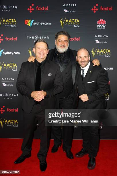 Gary Mehigan, Matt Preston and George Calombaris attends the 7th AACTA Awards Presented by Foxtel | Ceremony at The Star on December 6, 2017 in...