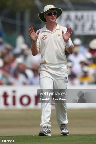 Brett Lee of Australia gestures on day two of the four day tour match between Sussex v Australia on June 25, 2009 in Hove, England. On June 25, 2009...