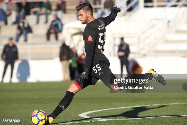 Covilha goalkeeper Igor Rodrigues from Portugal in action during the Segunda Liga match between CD Cova da Piedade and SC Covilha at Estadio...