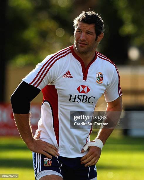 Lions player Simon Shaw looks on during British and Irish Lions training at Bishops school on June 25, 2009 in Cape Town, South Africa.