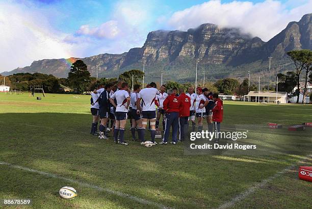 The Lions gather during the British and Irish Lions training session at Bishops School on June 25, 2009 in Cape Town, South Africa.